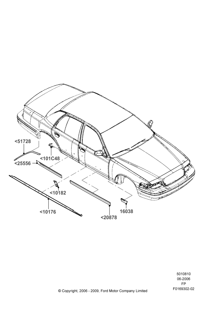 Схема Молдинги кузова, GS, Less Long Wheelbase Package; 19.06.2006–21.07.2008