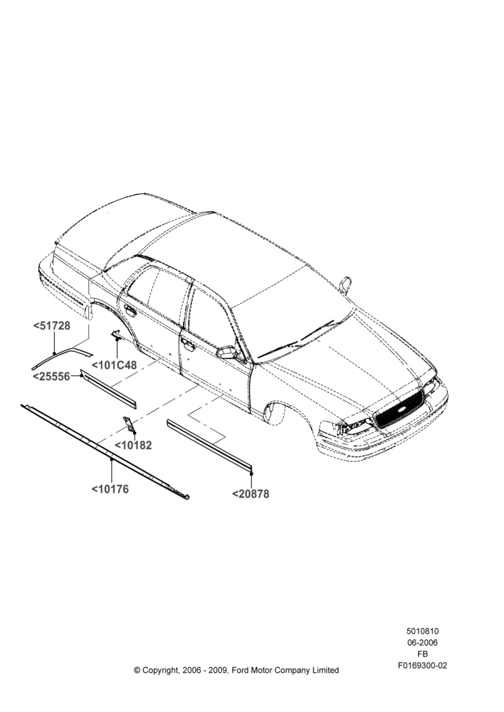 Схема Молдинги кузова, Less Long Wheelbase Package, Fleet: Police/Taxi; 19.06.2006–21.07.2008