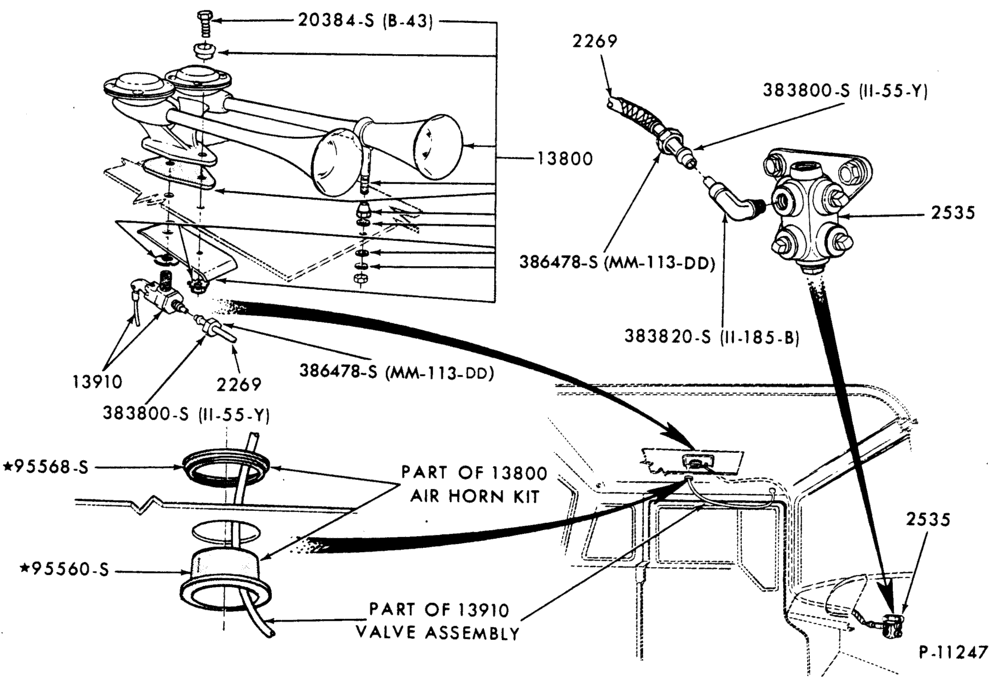 Схема HORN BUTTON OR RING-Air horn installation-F-FT600/900