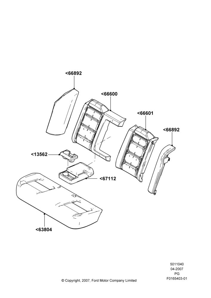 Схема Rear Seat Covers, With Fixed Rear Headrest; 30.04.2007–15.06.2009