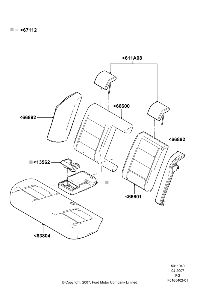 Схема Rear Seat Covers, With 2 Way Adjustable Rear Headrest; 30.04.2007–15.06.2009