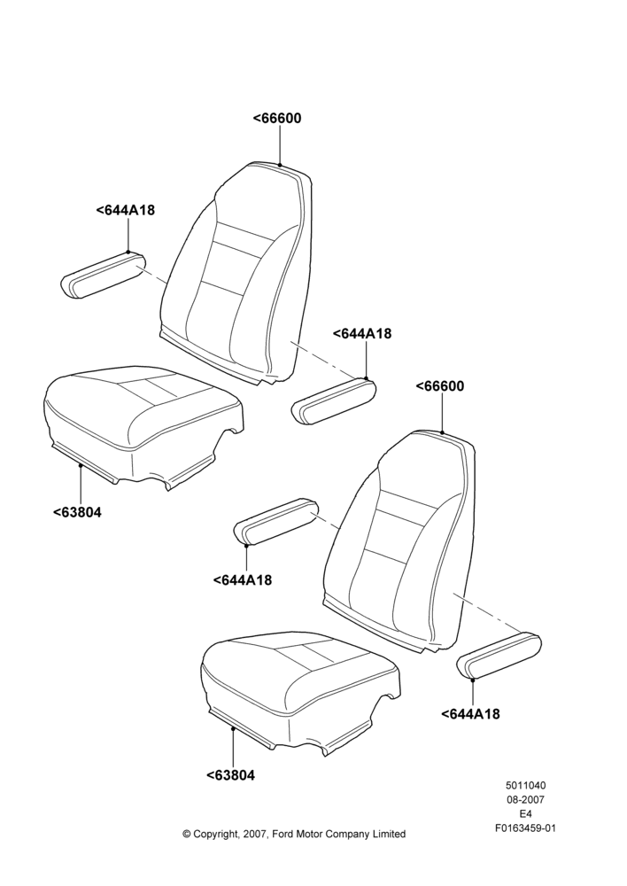 Схема Rear Seat Covers, With 2nd Row Dual Captain Chairs; 06.08.2007
