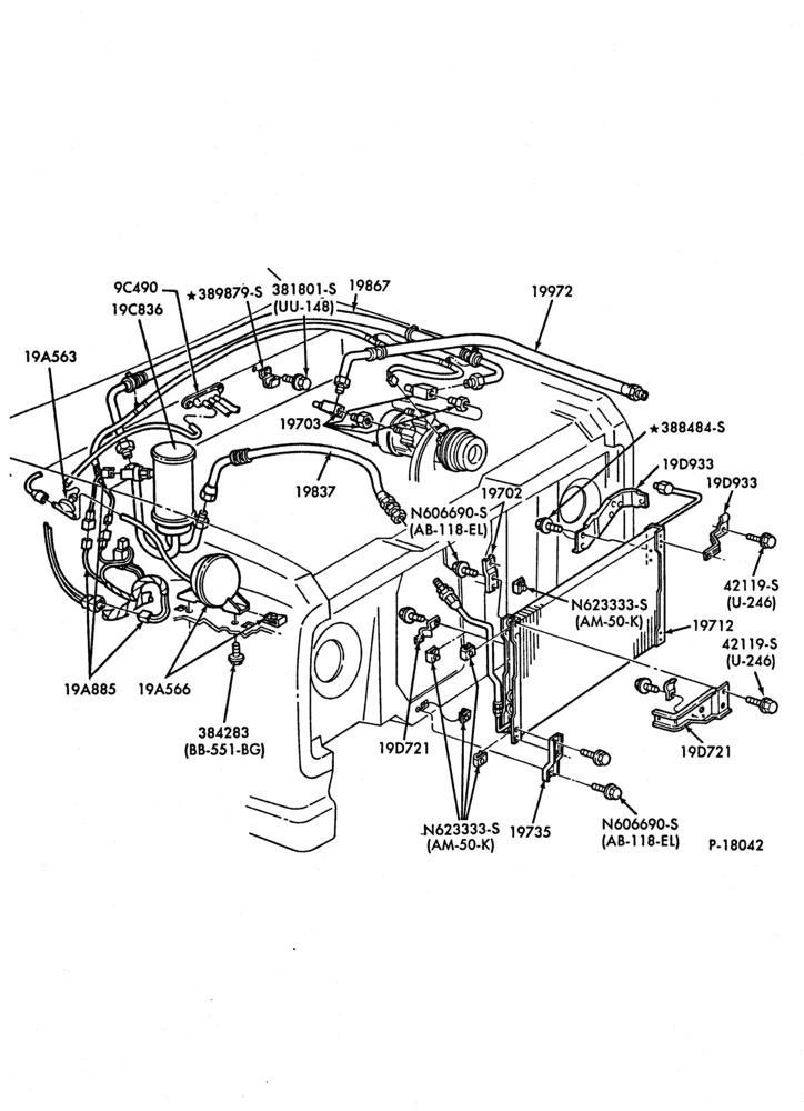 Схема AIR CONDITIONING-Engine Compartment -8 cyl. 420 (6.9L) diesel-6 cyl. 300 (4.9L)-All