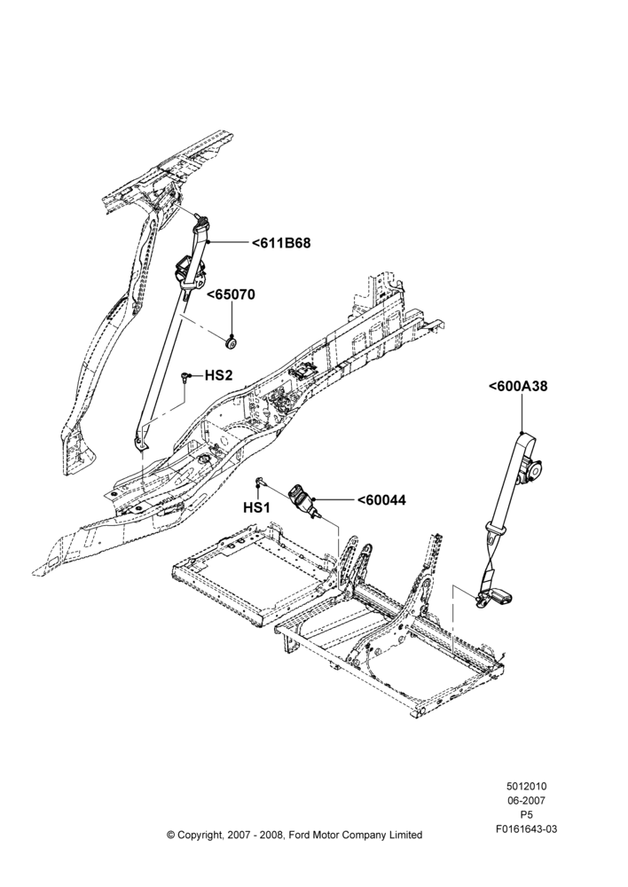 Схема Задние ремни безопасности, Sec Row 60/40 (3 P)-Easy Entry, 2nd Row Quad Manual Fold Seat, With 2nd Row Quad Power Fold Seat; 18.06.2007–15.06.2009