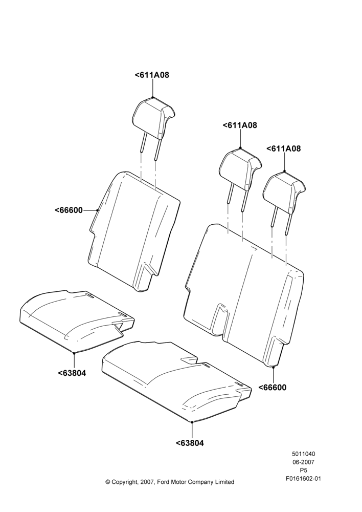 Схема Rear Seat Covers, Sec Row 60/40 (3 P)-Easy Entry; 18.06.2007–15.06.2009