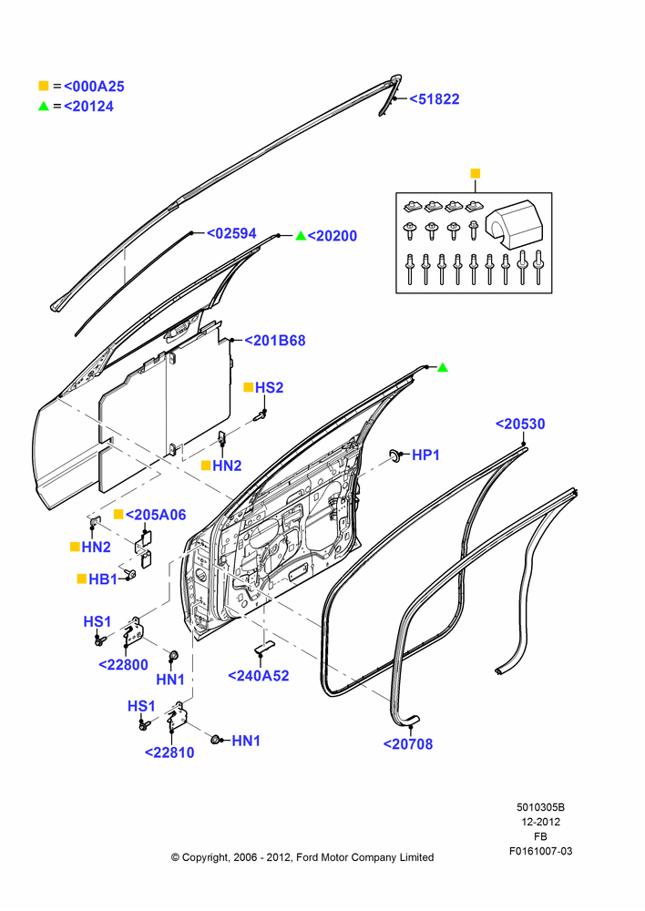 Схема Передние двери, Hinges & Weatherstrips, Body Armor - Doors, Body Armor - LH Side Door; 19.06.2006–26.09.2011