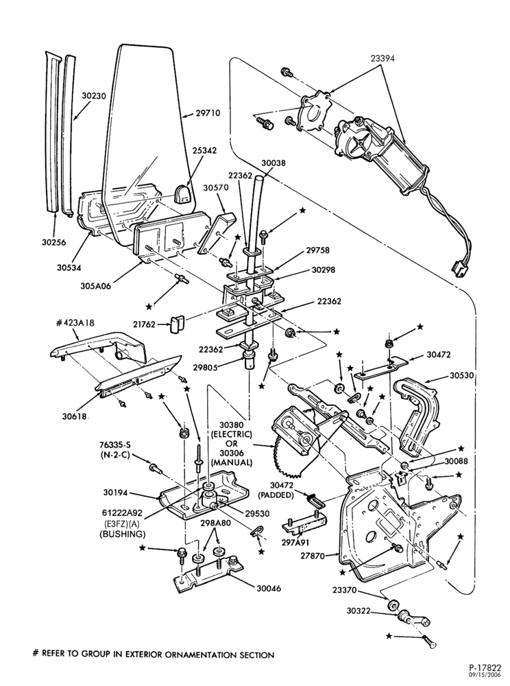 Схема BODY SIDES AND QUARTER-Window parts - movable (quarter) - convertible - Mustang