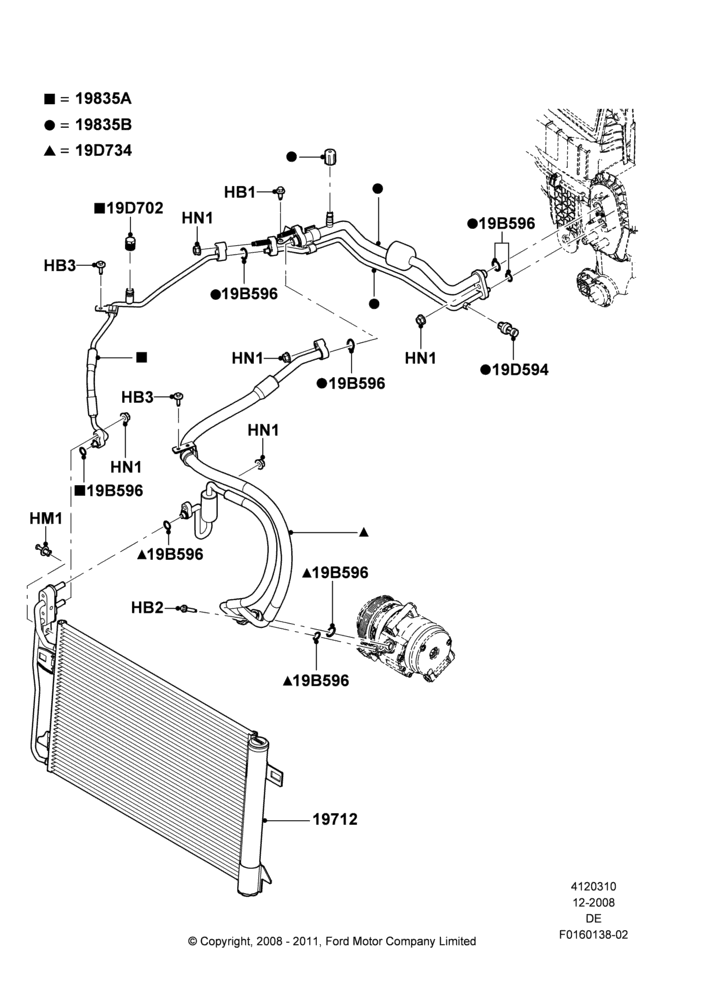 Схема Конденсатор и компрессор кондиционера, 3.0L 4V OHC V6 Duratec 230HP, Condenser Assy; 04.02.2009–29.07.2012