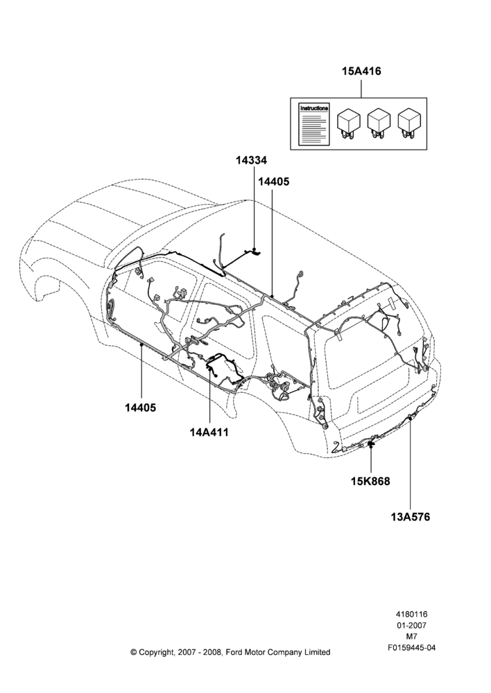Схема Проводка кузова и потолочной консоли, Less Hybrid Version; 08.01.2007–29.04.2012