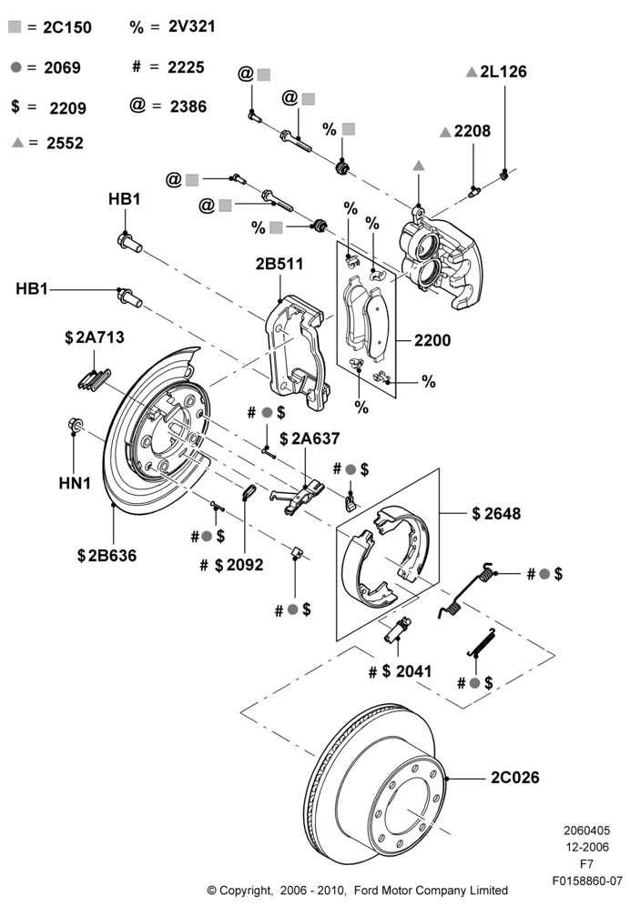 Схема Задние тормозные диски и суппорты, Ford 250 Series, Ford 350 Series; 18.12.2006–12.02.2010