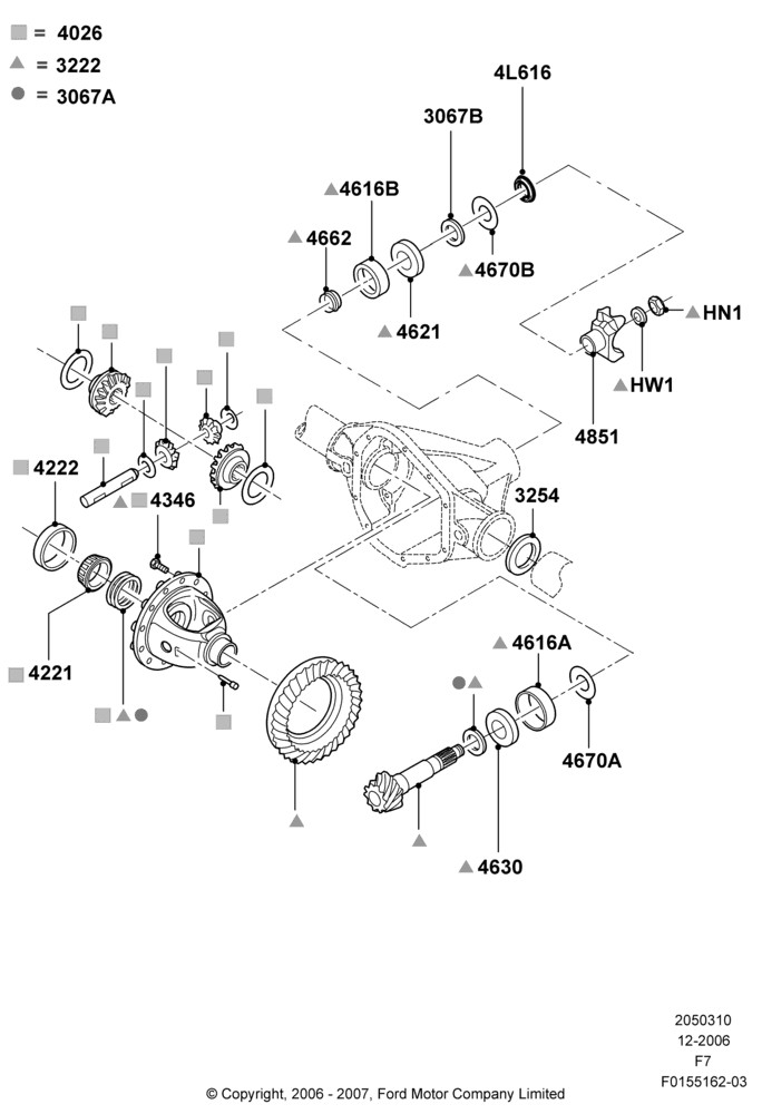 Схема Components - Front Axle Diff & Carr, LHD 4WD (Part Time Drive); 18.12.2006–12.02.2010