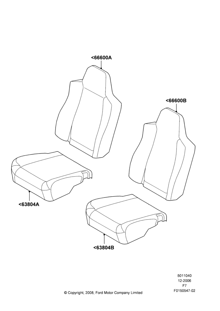 Схема Rear Seat Covers, Crew Cab, With 2nd Row Dual Captain Chairs; 18.12.2006–12.02.2010