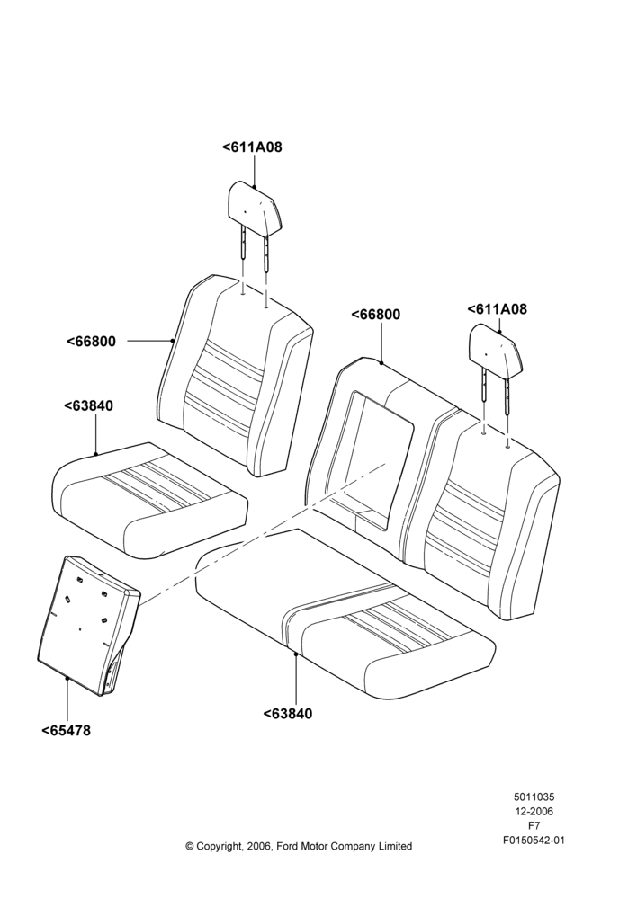 Схема Подушки и обогрев задних сидений, 2nd Row 60/40 (3 P) Folding Seat, Crew Cab, With Second Row Split Folding Seat; 18.12.2006–12.02.2010
