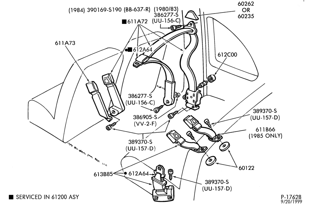 Схема SEATS AND SEAT BELTS-Seat belt and shoulder harness installation