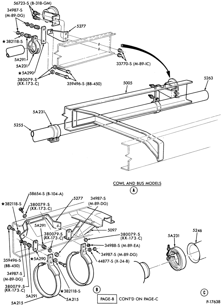 Схема EXHAUST SYSTEM-8 cyl. 636 Cat. Diesel - Body Type 84 (cowl) - Page B-F700/800