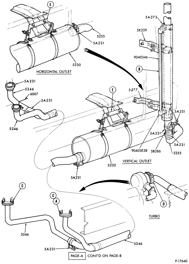 Схема EXHAUST SYSTEM-8 cyl. 636 Cat. Diesel - Body Type 81 (cab) - Page A-F-FT700/900
