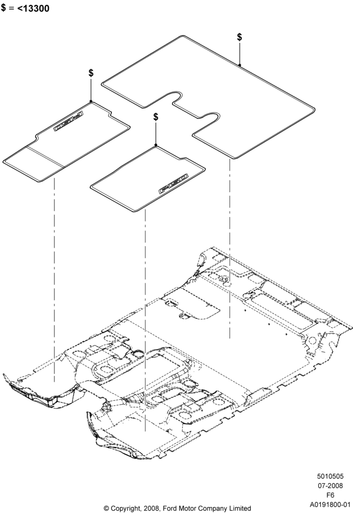 Схема Отделка пола, Crew Cab, Accessory Fit; 18.08.2008–19.08.2010