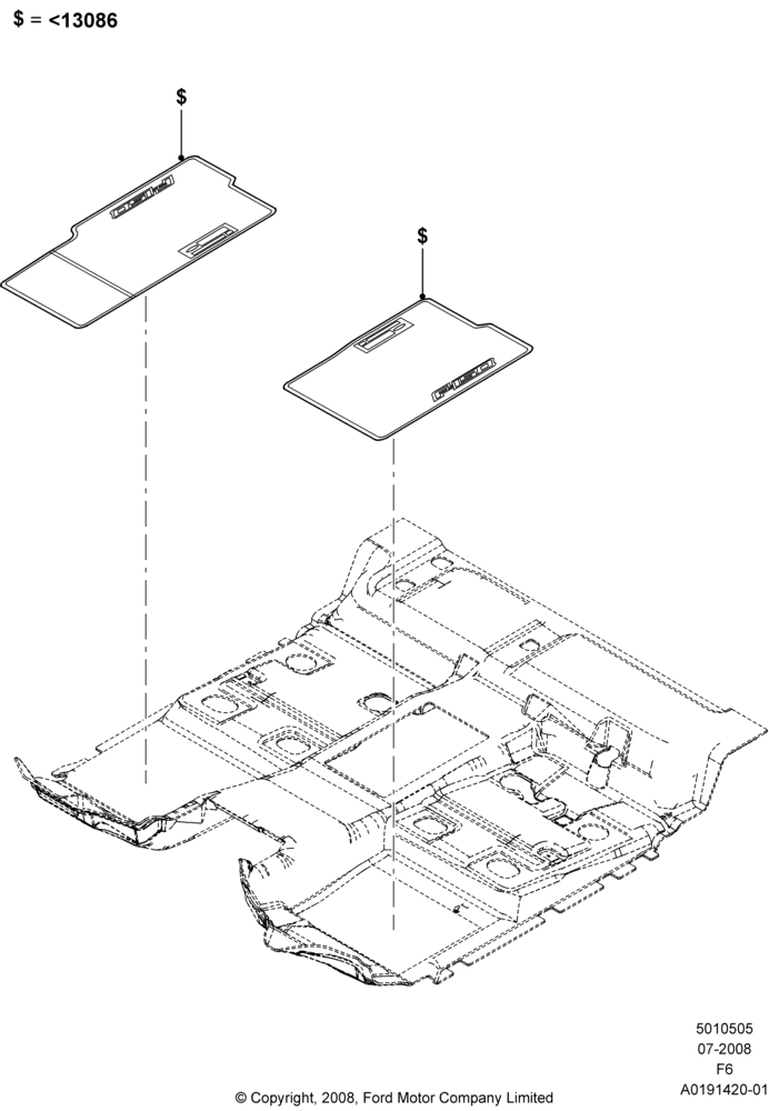 Схема Отделка пола, Regular Cab, Accessory Fit; 18.08.2008–19.08.2010
