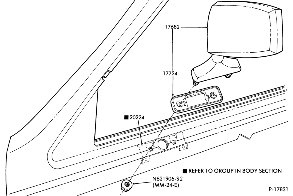 Схема SPEEDOMETER, BUMPERS, MIRRORS AND WIPERS-Mirror - manual - door mounted