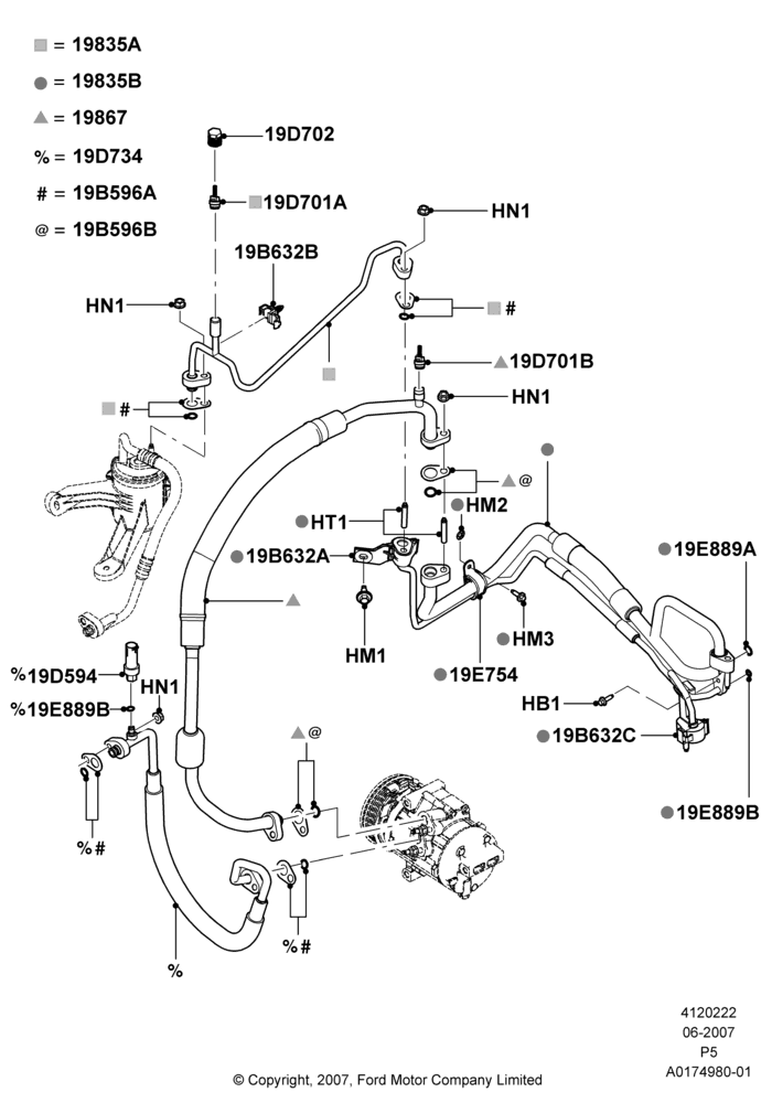 Схема Система кондиционирования, Rear Auxiliary Air Conditioning, Under Hood; 18.06.2007–13.08.2008