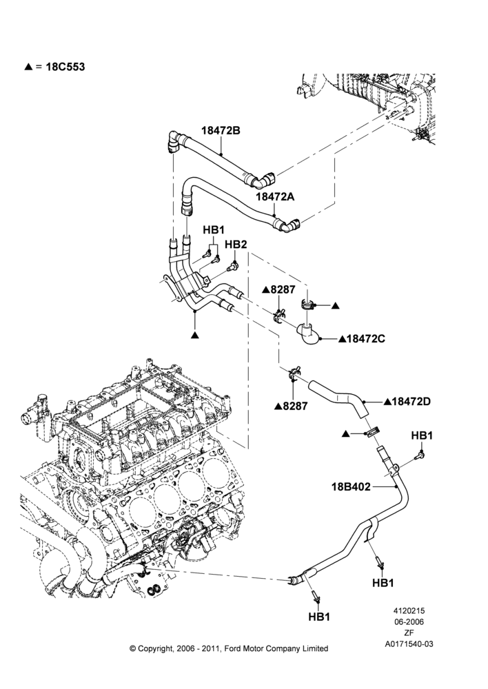 Схема Шланги отопителя, 5.4L 4V DOHC EFI S/C ALUM V8 G; 06.06.2006–27.02.2012