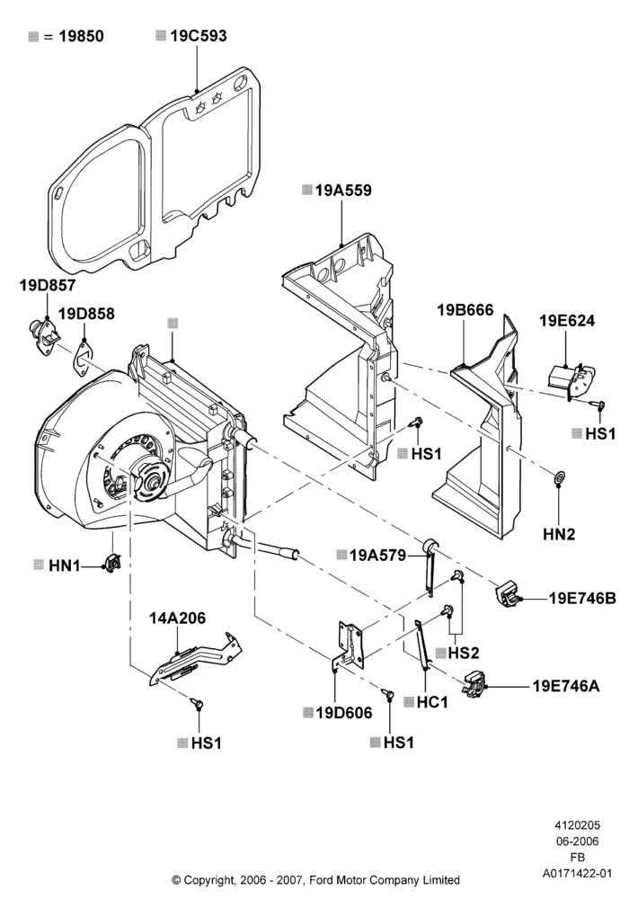 Схема Климат — наружные компоненты, With Automatic Air Conditioning, Evaporator And Blower Main Unit Assembly; 19.06.2006–02.01.2008
