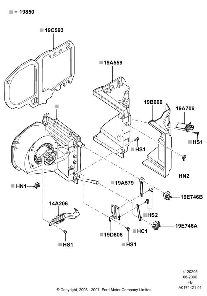 Схема Климат — наружные компоненты, Manual Air Conditioning, Evaporator And Blower Main Unit Assembly; 19.06.2006–02.01.2008