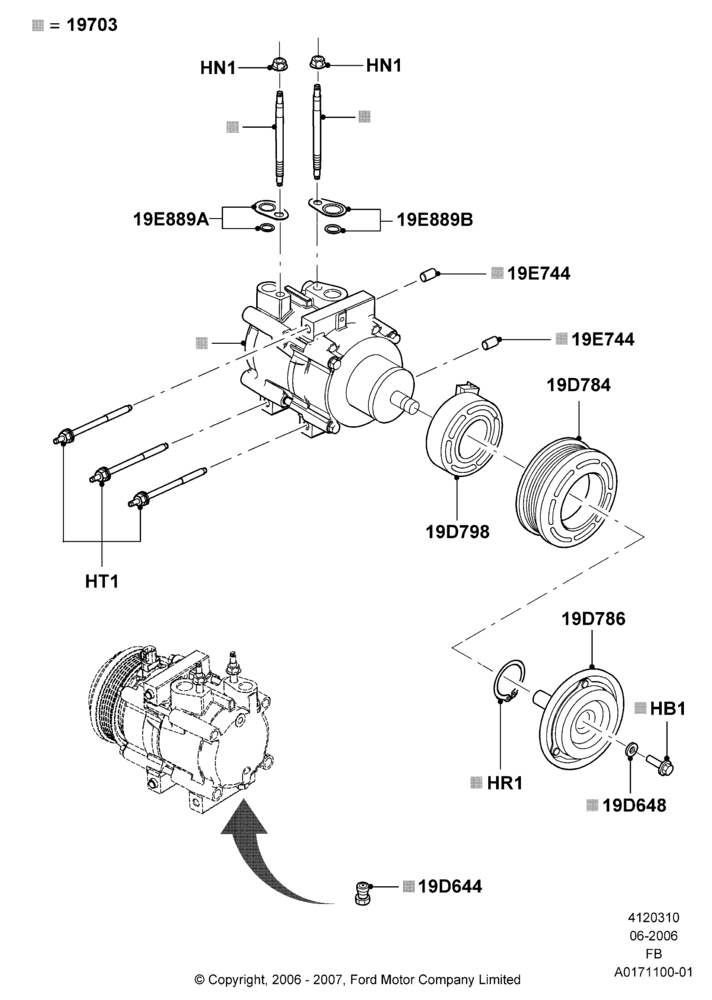 Схема Конденсатор и компрессор кондиционера, Compressor Assy; 19.06.2006–26.09.2011