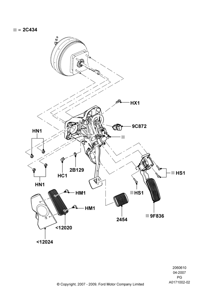 Схема Педали тормоза и сцепления, With Adjustable Foot Pedals, With Memory Adjustable Foot Pedals; 30.04.2007–15.06.2009