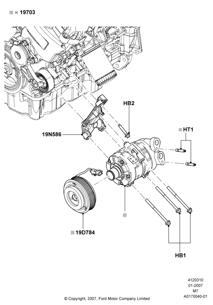 Схема Конденсатор и компрессор кондиционера, 3.0 V6 24V DOHC EFI Modular, Compressor Assy; 08.01.2007–23.06.2008