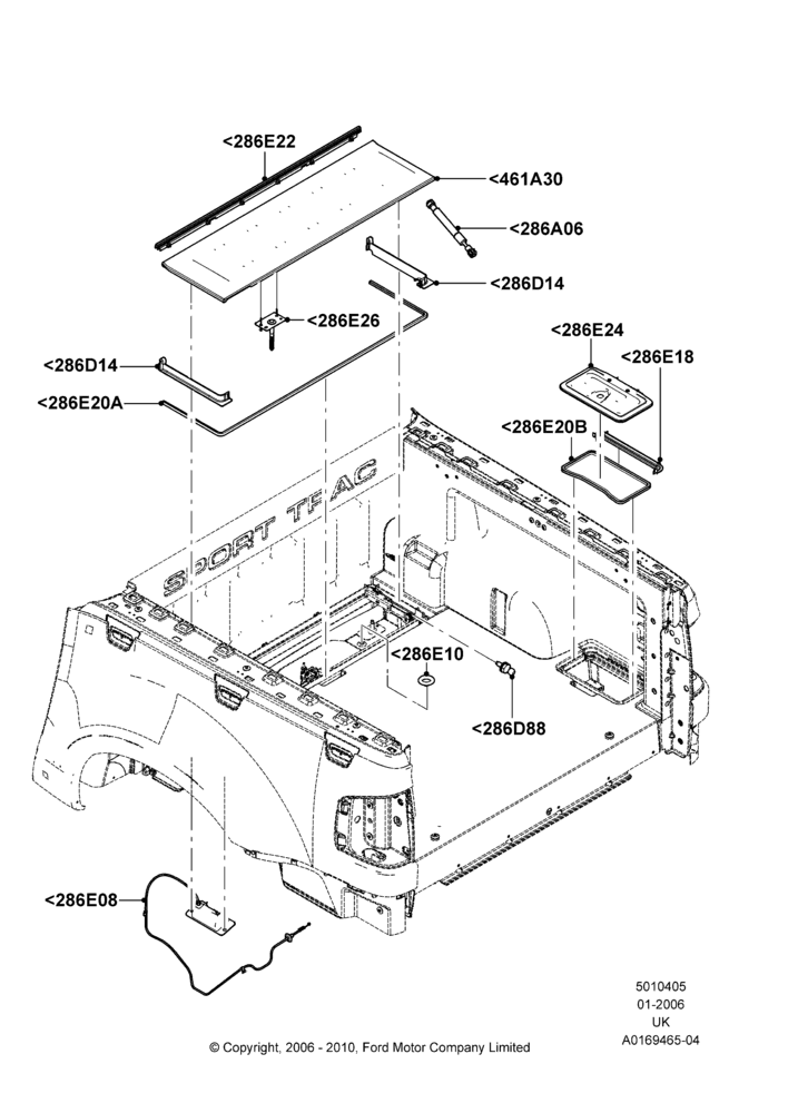 Схема Кузов пикапа и тент, Production Installed, Stowage Box; 30.01.2006–25.06.2007