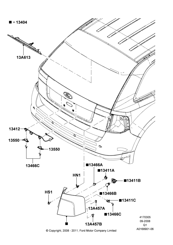 Схема Задние фонари, Ford Series, SEL, SE Version, SEL Plus (Limited); 18.09.2008–12.07.2010