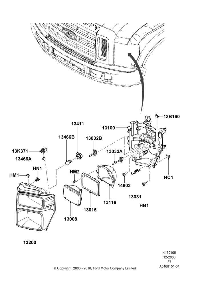 Схема Фары и передние указатели, With Single Headlamp; 18.12.2006–12.02.2010