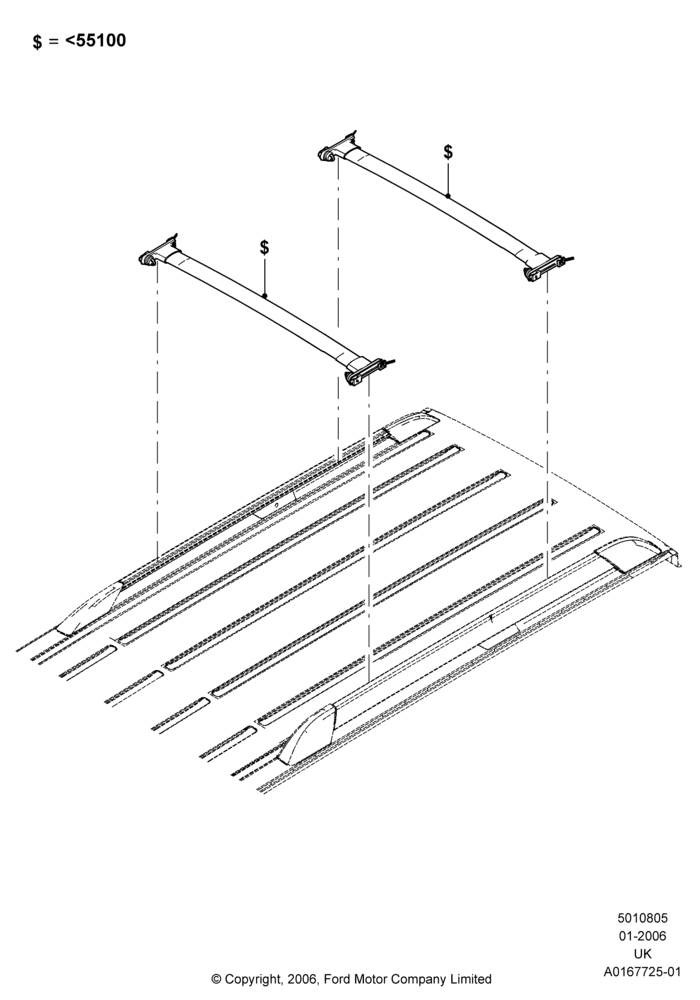 Схема Багажники на крышу, Accessory, Elliptical Cross Bars; 30.01.2006–25.06.2007