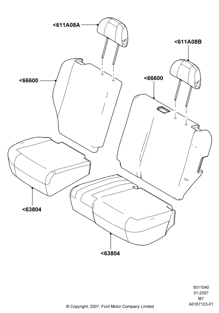 Схема Rear Seat Covers, Lincoln/Mercury Series; 08.01.2007–23.06.2008