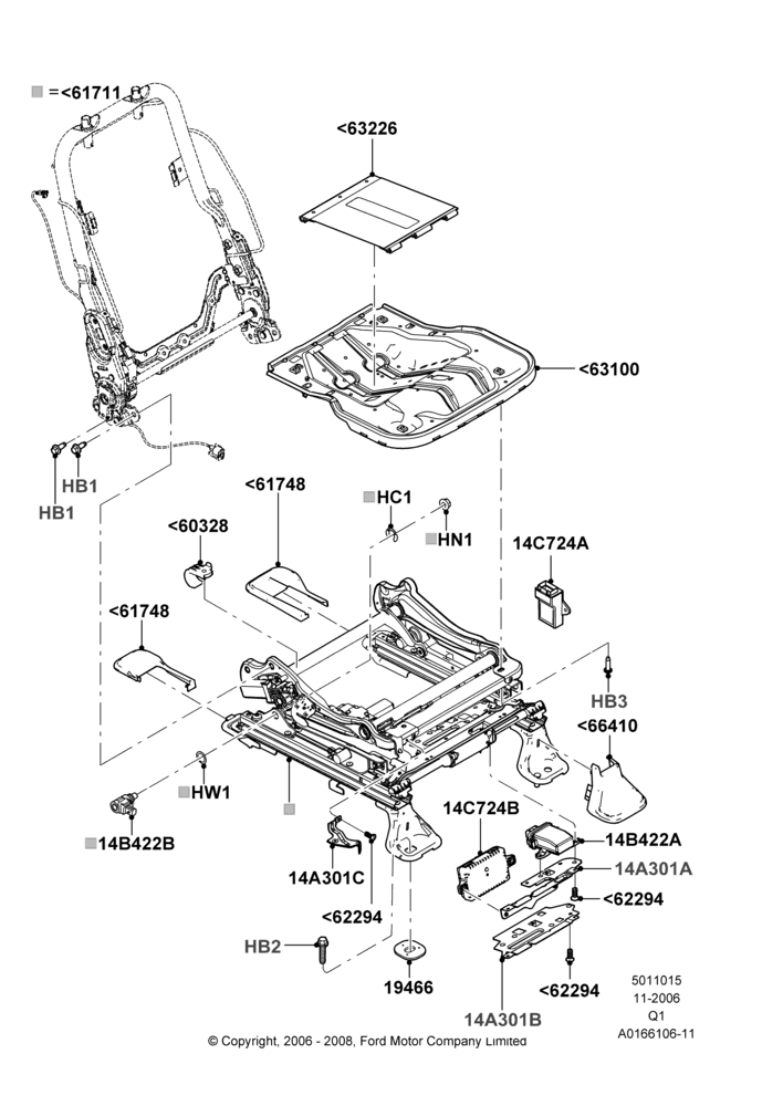 Схема Основание переднего сиденья, With Pass 8 Way Power Seat Adjuster, With Pass 10 Way Power Seat Adjust; 06.11.2006–24.12.2014