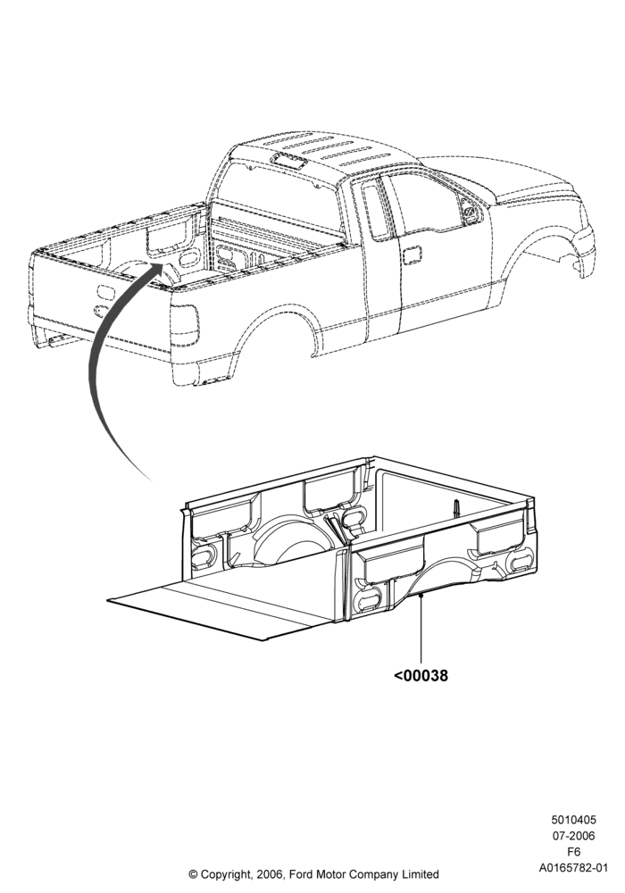 Схема Кузов пикапа и тент, Lincoln Mark LT, With 6.5' Styleside Box, Accessory, Bed Liner/Tailgate Protector; 17.07.2006–18.08.2008
