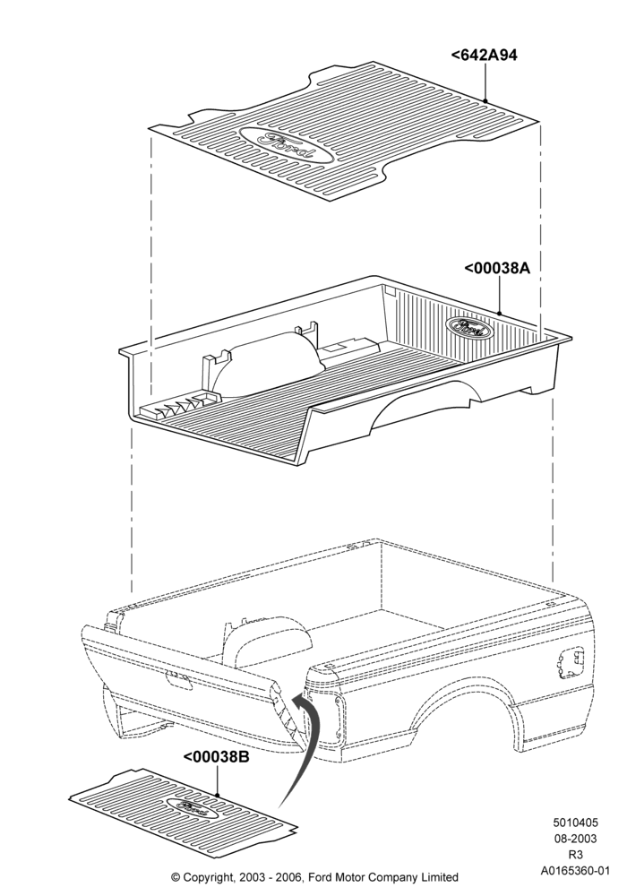 Схема Кузов пикапа и тент, All Flareside Pick-Up Box, Accessory Bed Mat - Bed Liner; 04.08.2003–08.08.2005