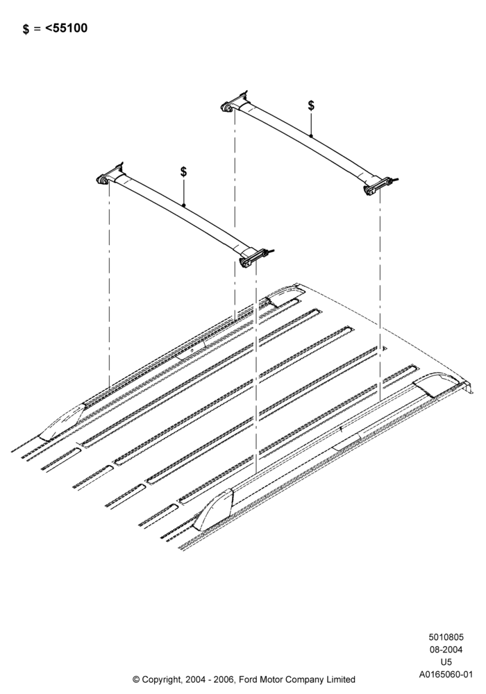 Схема Багажники на крышу, Accessory, Elliptical Cross Bars; 02.08.2004–25.06.2007