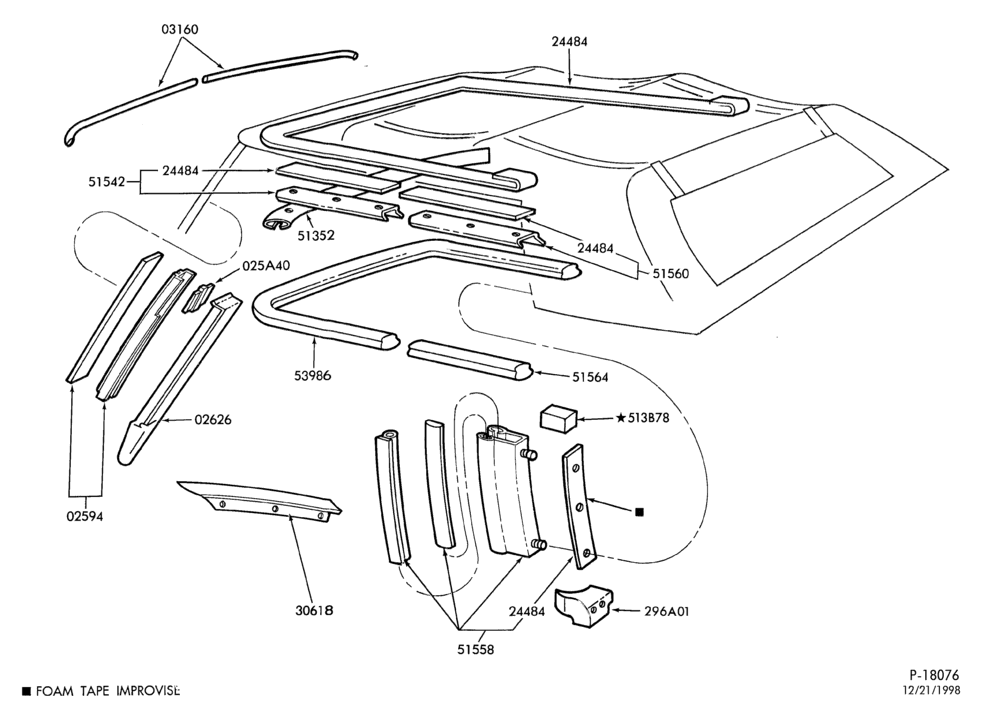 Схема ROOF-Roof side weatherstrips- Mustang Convertible