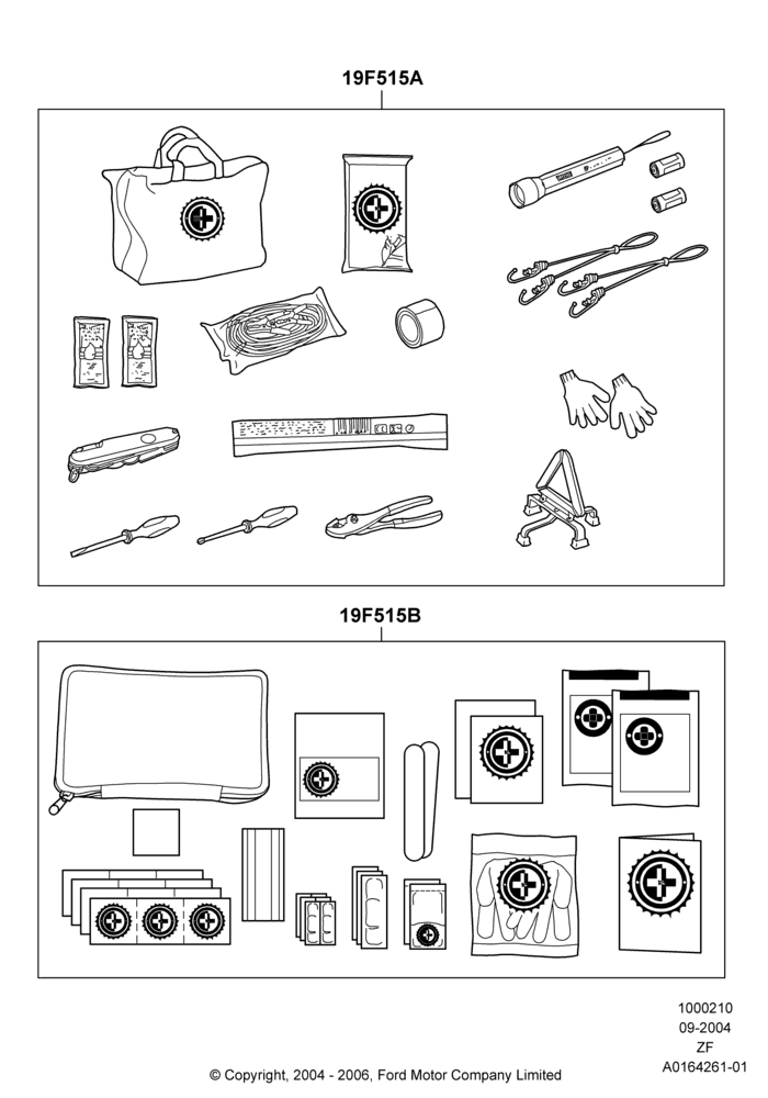 Схема Аварийное оборудование, Accessory, First Aid Kit, Road Safety; 07.09.2004–03.08.2005