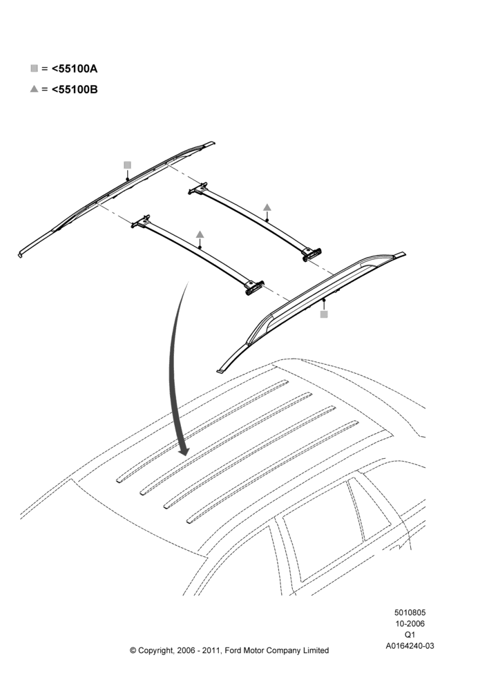 Схема Багажники на крышу, Less Sun Roof, Accessory, Cross Bar Kit, Side Rail Kit; 06.11.2006–24.12.2014