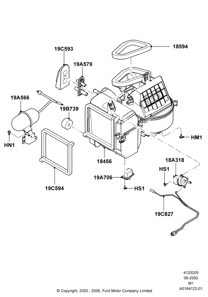 Схема Климат — наружные компоненты, All LHD Territories, Less Air Conditioning, Evaporator And Blower Main Unit Assembly; 12.06.2000–01.05.2006