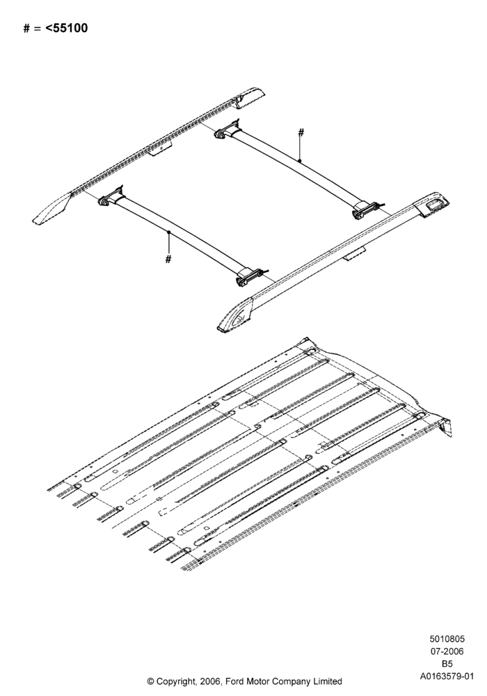 Схема Багажники на крышу, Accessory, With Cross Bars; 02.08.2006–30.06.2017