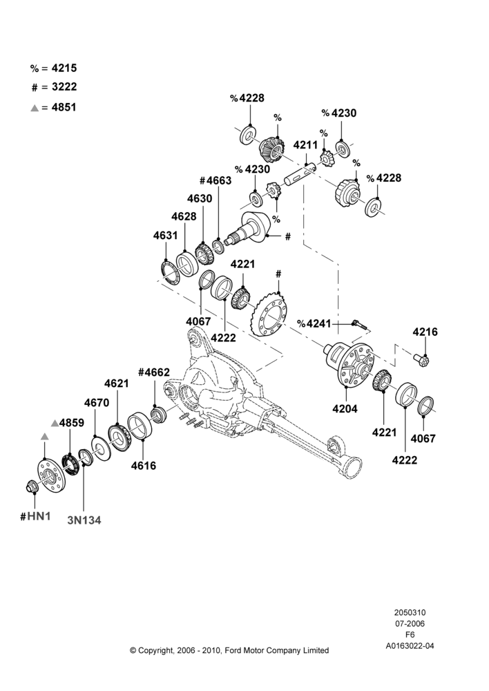 Схема Components - Front Axle Diff & Carr, 4WD; 17.07.2006–18.08.2008
