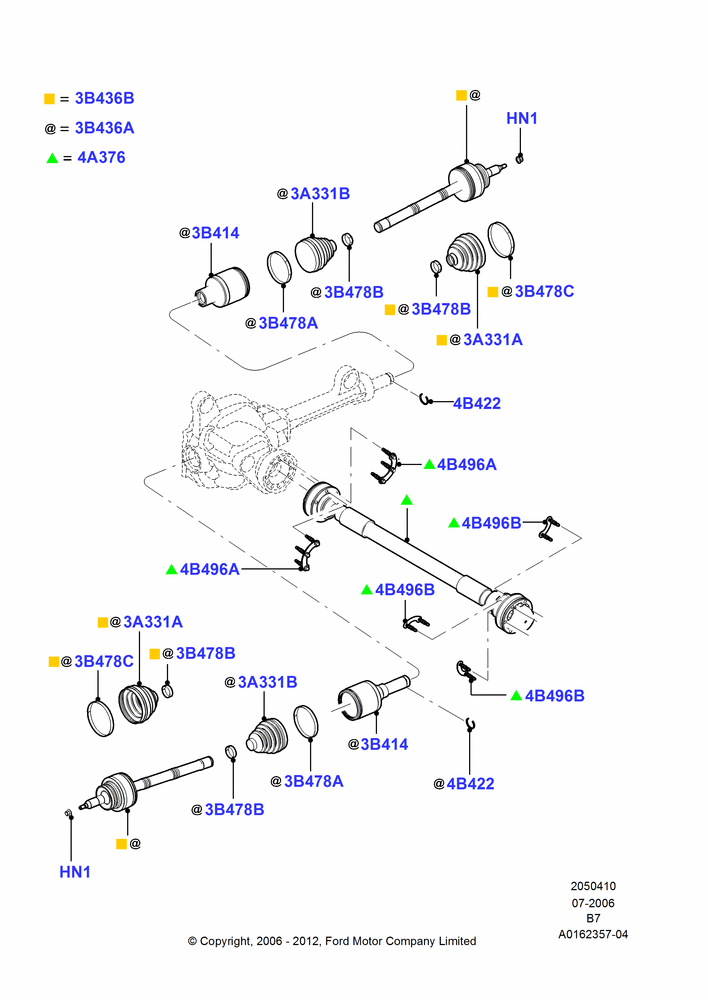 Схема Приводные валы переднего моста, LHD 4WD (Part Time Drive); 02.08.2006–30.06.2017