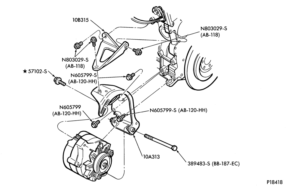 Схема DISTRIBUTOR AND IGNITION SYSTEM-Alternator mounting brackets - 6 cyl. 149 (2.4L) - Diesel