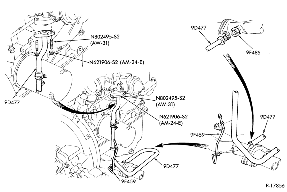 Схема 4 CYL. 1.6L (98 C.I.D.)-recirculation (E.G.R.)- tube installation - lower-E.F.I.