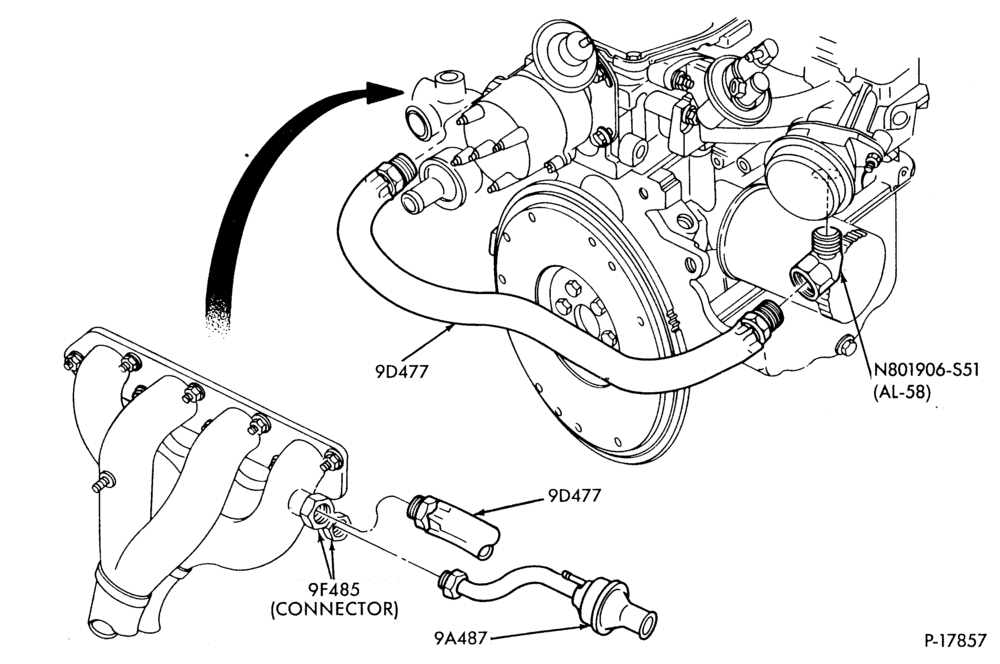 Схема 4 CYL. 1.6L (98 C.I.D.)-recirculation (E.G.R.) - tube installation - lower- upper-E.F.I.