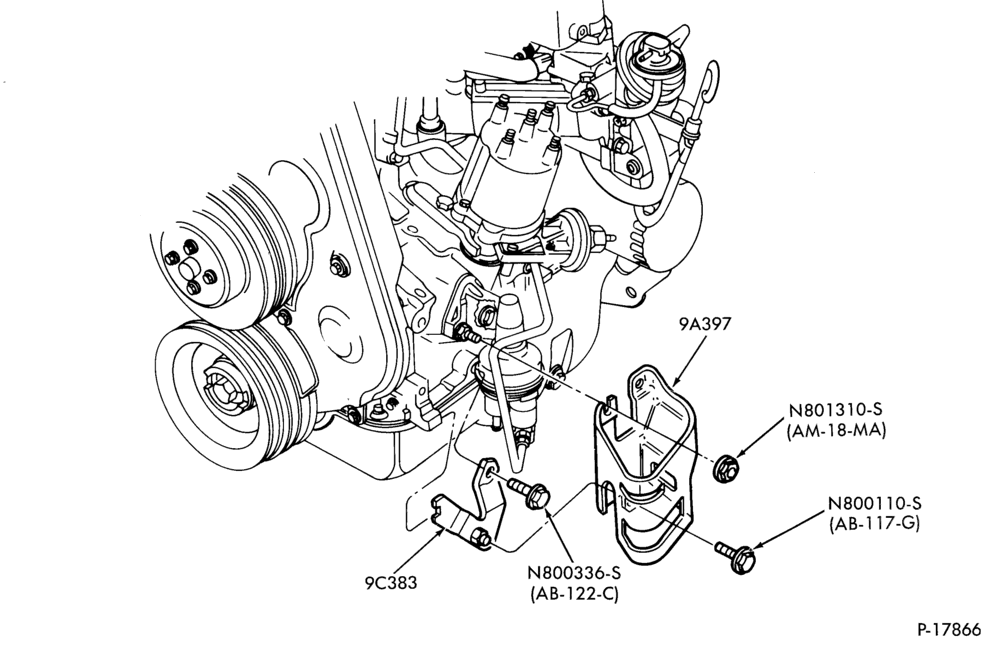 Схема 4 CYL. 2.3L (140 C.I.D.)-Fuel pump shield